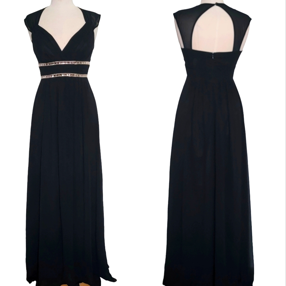 Ever Pretty Chiffon Embellished Rhinestone Zip Cocktail Black Tie Maxi Gown - Picture 13 of 14